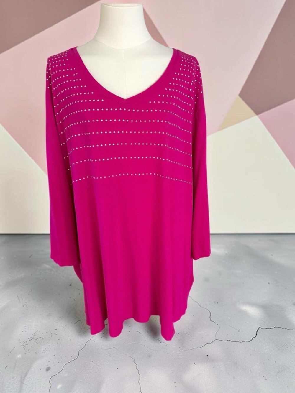 Catherines Dark Pink V-Neck Embellished Tunic Top-Size 4X